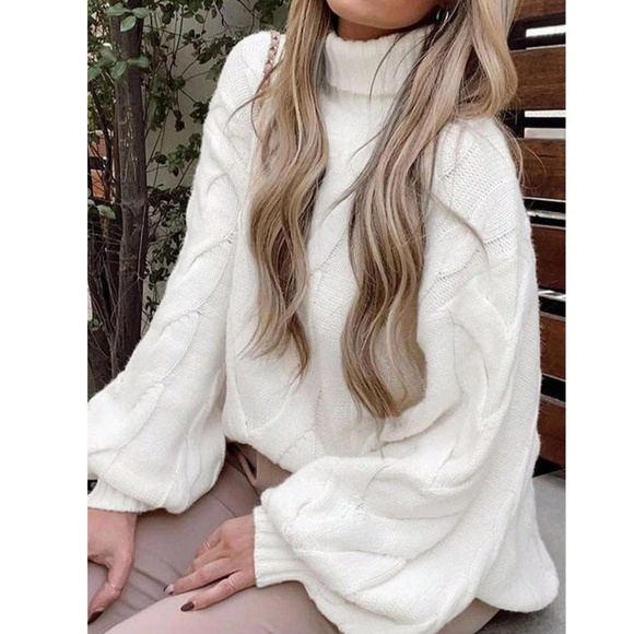 Cozy Chunky Cable Knit Turtleneck Oversized Sweater Top - Picture 2 of 7